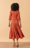 Santa Fe Dress, Long, 3/4 Sleeve, Meena Kari Orange & Pink