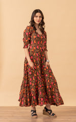 Santa Fe Dress, Long, 3/4 Sleeve, Alegra Floral