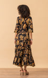 Santa Fe Dress, Long, 3/4 Sleeve, Meena Kari Black & Gold