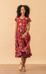 Santa Fe Dress, Long, Cap Sleeve, Bombay Red