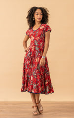 Santa Fe Dress, Long, Cap Sleeve, Bombay Red