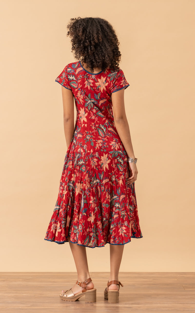 Santa Fe Dress, Long, Cap Sleeve, Bombay Red