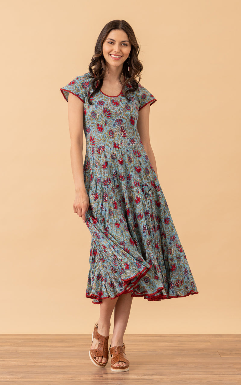 Santa Fe Dress, Long, Cap Sleeve, Mia's Garden