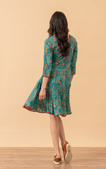 Santa Fe Dress, Short, 3/4 Sleeve, Peacock Floral