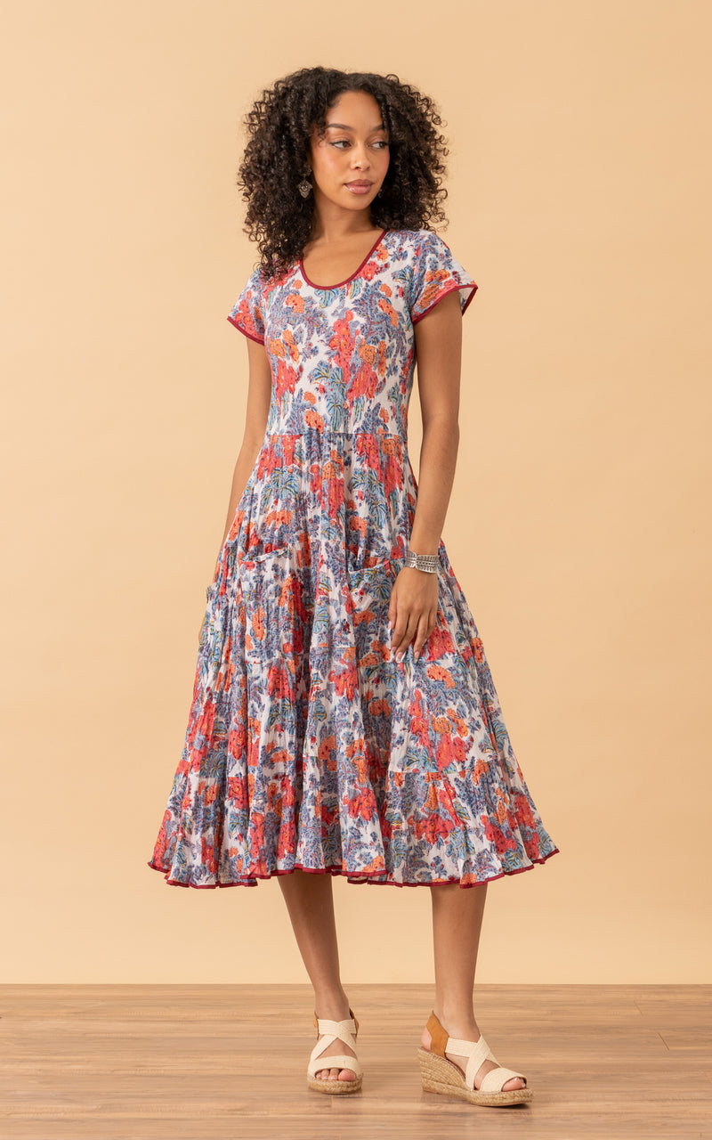 Santa Fe Dress, Long, Cap Sleeve, Garden Floral