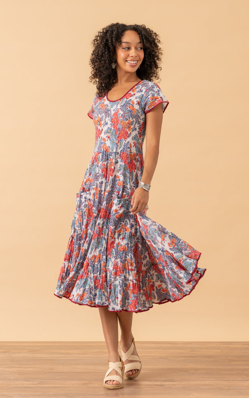 Santa Fe Dress, Long, Cap Sleeve, Garden Floral