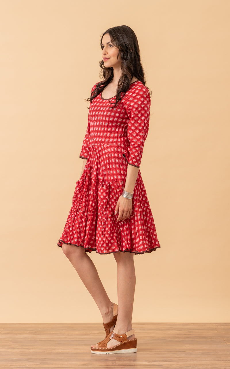 Santa Fe Dress, Short, 3/4 Sleeve, Red Lotus