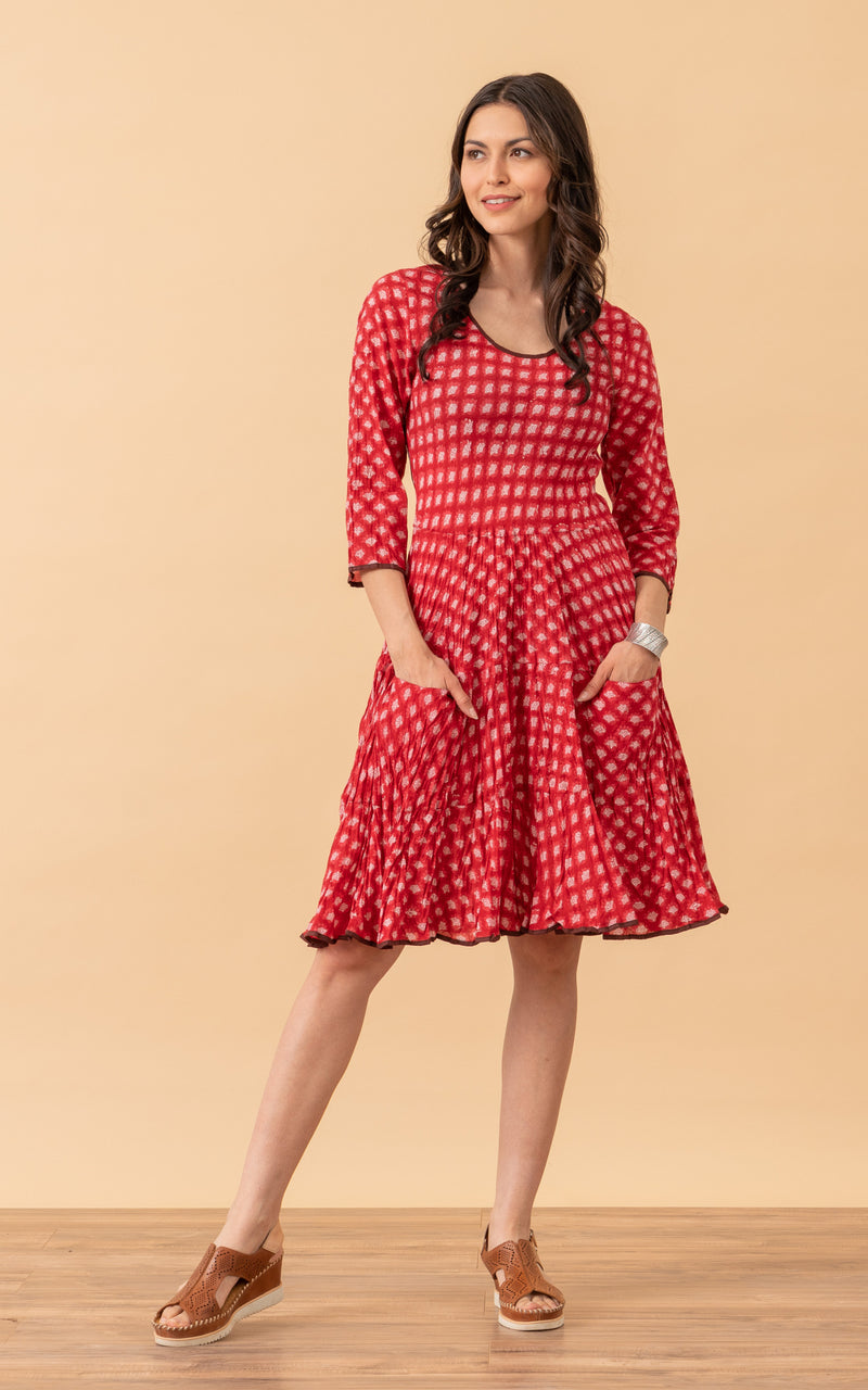 Santa Fe Dress, Short, 3/4 Sleeve, Red Lotus