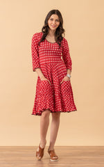 Santa Fe Dress, Short, 3/4 Sleeve, Red Lotus