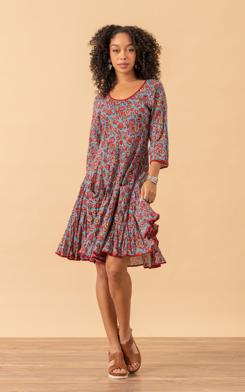 Santa Fe Dress, Short, 3/4 Sleeve, Valentina