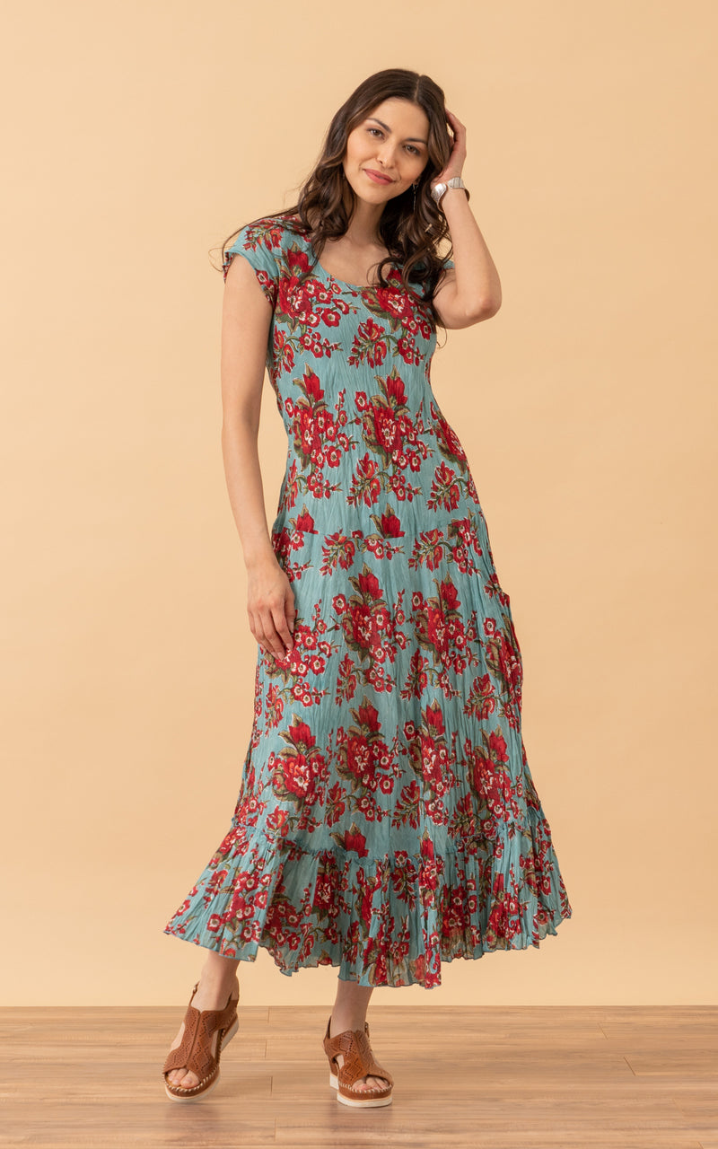 Sedona Dress, Long, Cap Sleeve, Passion Flower