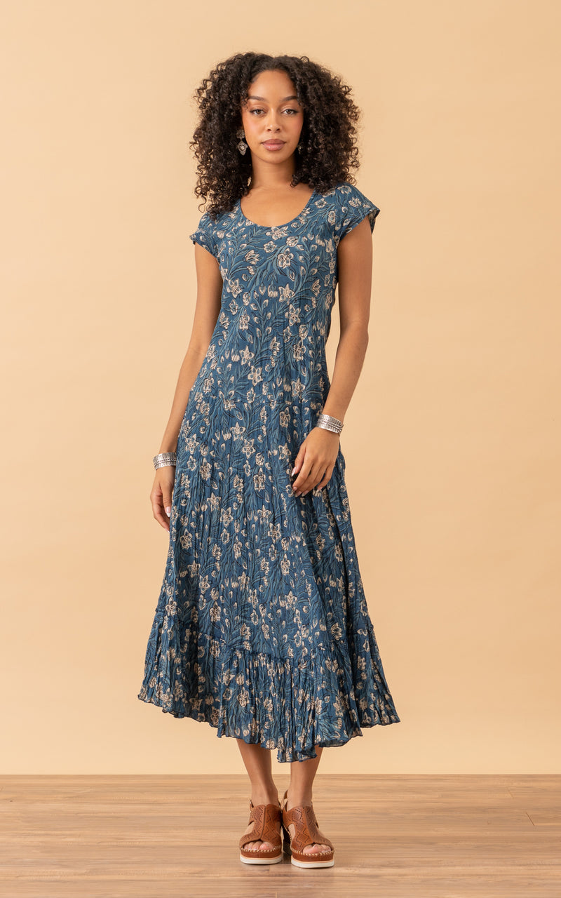 Sedona Dress, Long, Cap Sleeve, Indigo Lily