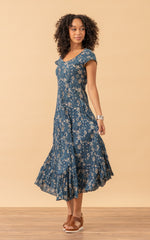 Sedona Dress, Long, Cap Sleeve, Indigo Lily