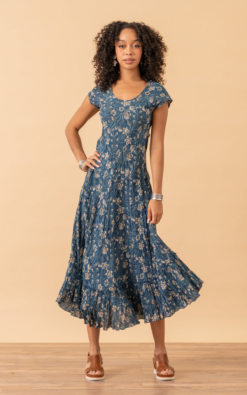 Sedona Dress, Long, Cap Sleeve, Indigo Lily