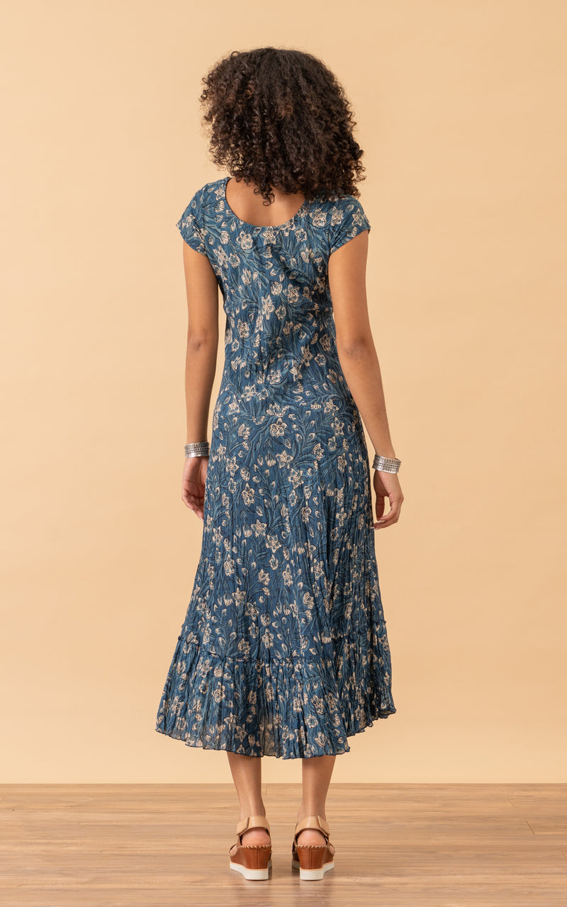 Sedona Dress, Long, Cap Sleeve, Indigo Lily