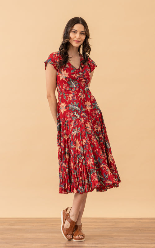 Paloma Dress, Long, Cap Sleeve, Bombay Red