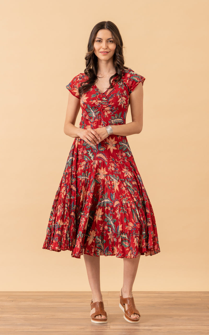 Paloma Dress, Long, Cap Sleeve, Bombay Red