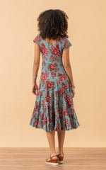 Paloma Dress, Long, Cap Sleeve, Passion Flower