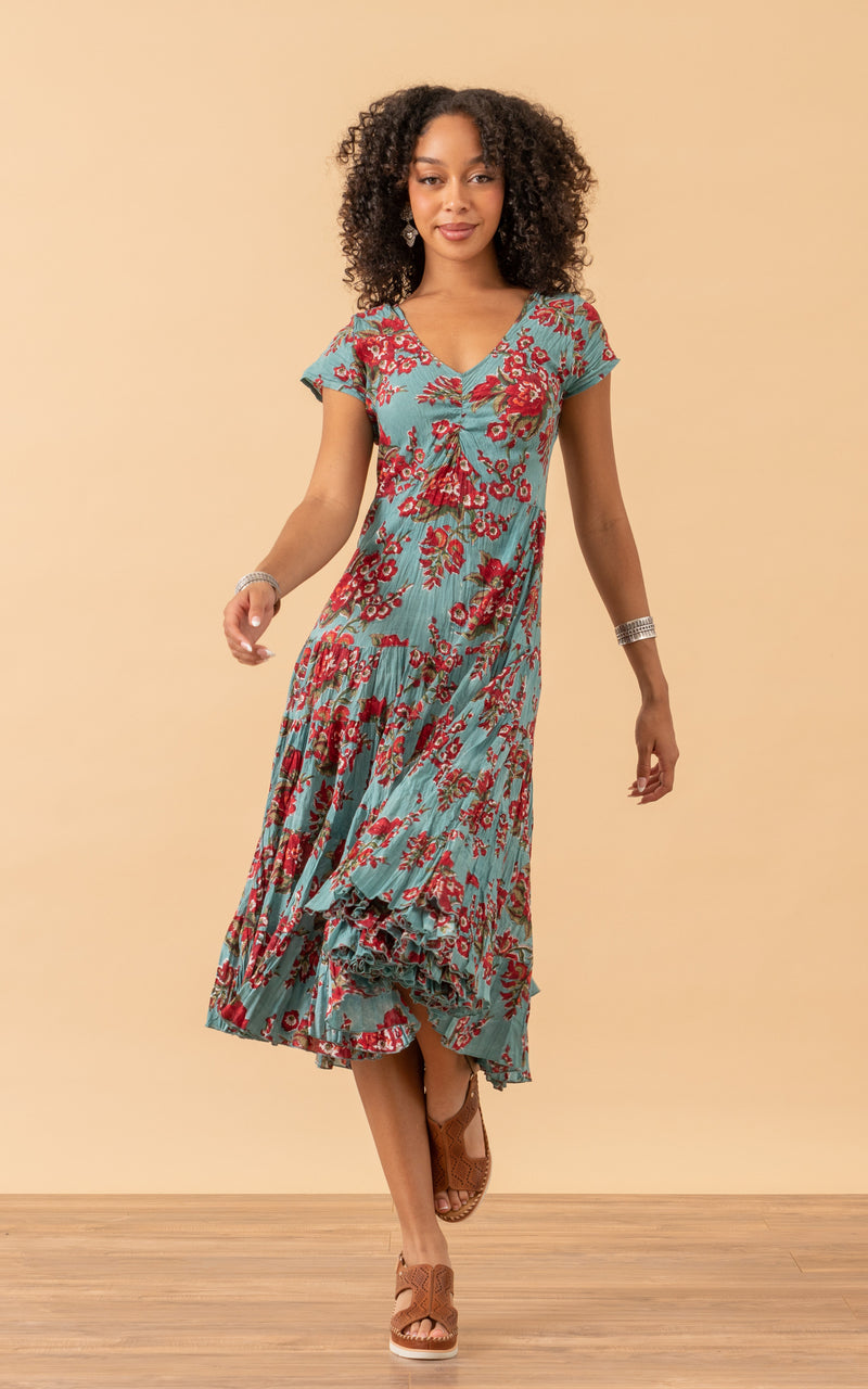 Paloma Dress, Long, Cap Sleeve, Passion Flower