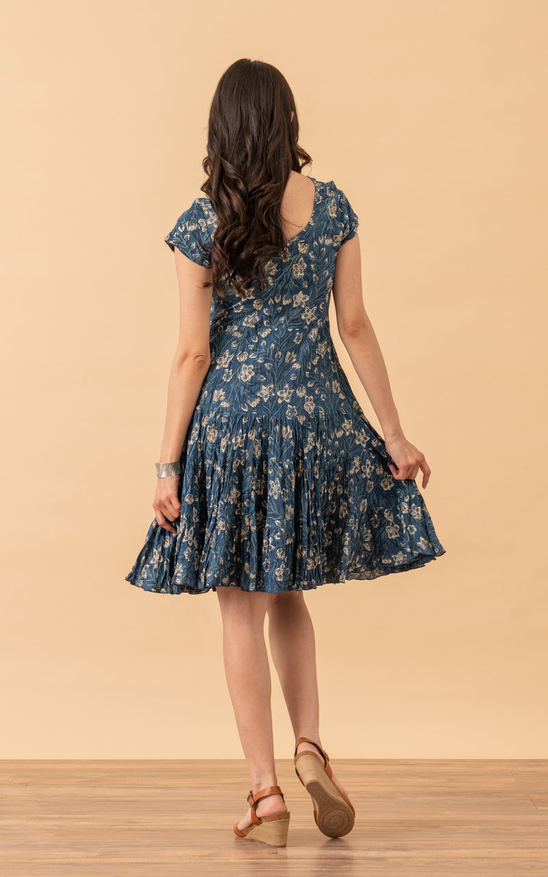 Paloma Dress, Short, Cap Sleeve, Indigo Lily