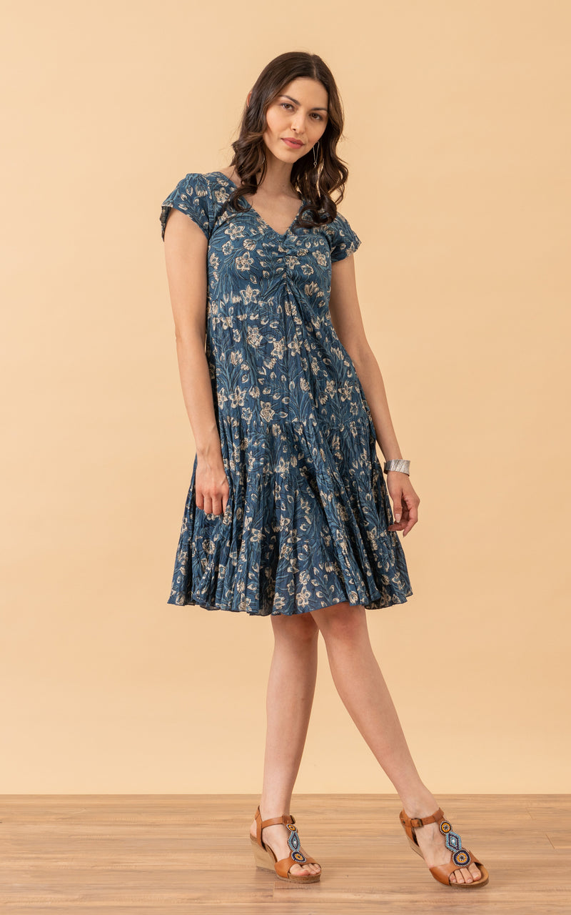 Paloma Dress, Short, Cap Sleeve, Indigo Lily