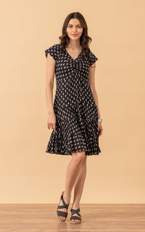 Paloma Dress, Short, Cap Sleeve, Black Calico