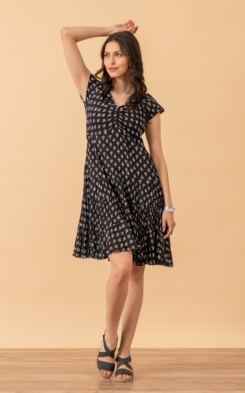 Paloma Dress, Short, Cap Sleeve, Black Calico