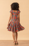 Paloma Dress, Short, Cap Sleeve, Turquoise & Orange Rose