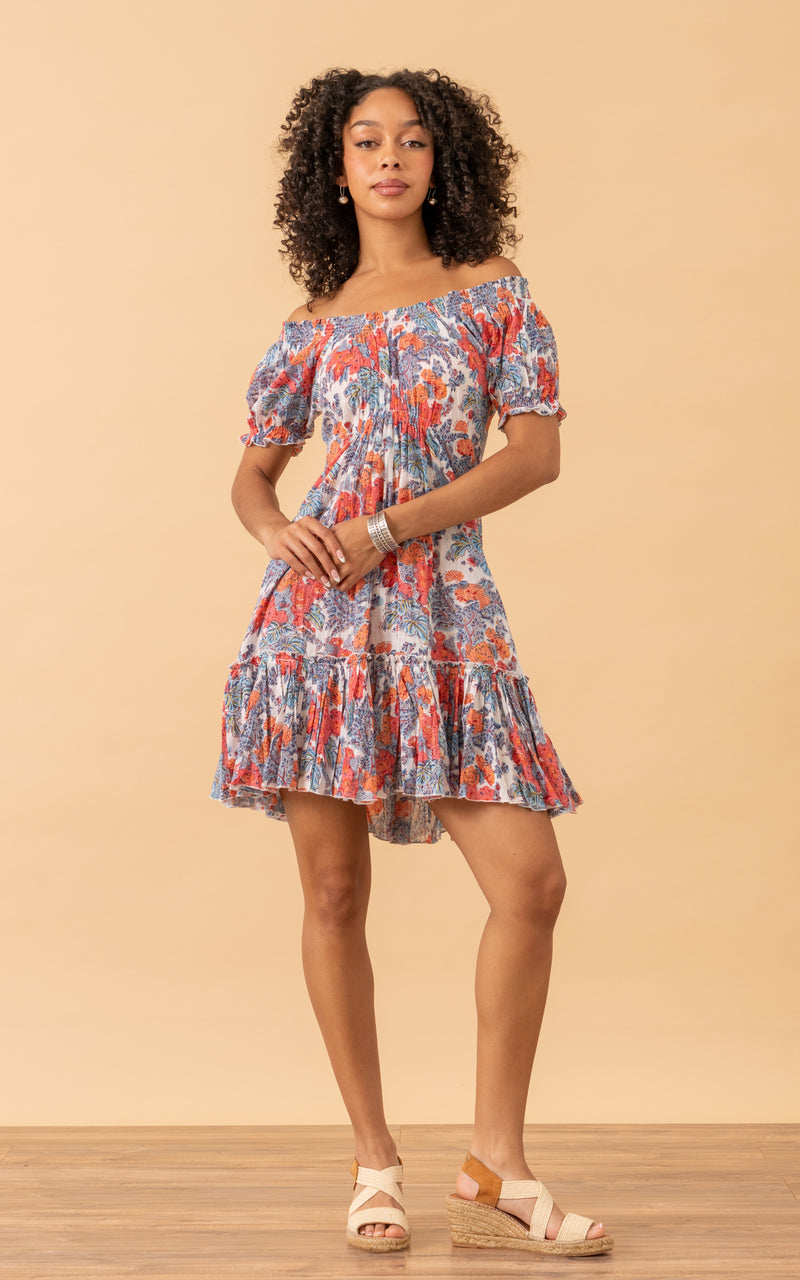 Adelita Dress, Short, Cap Sleeve, Garden Floral