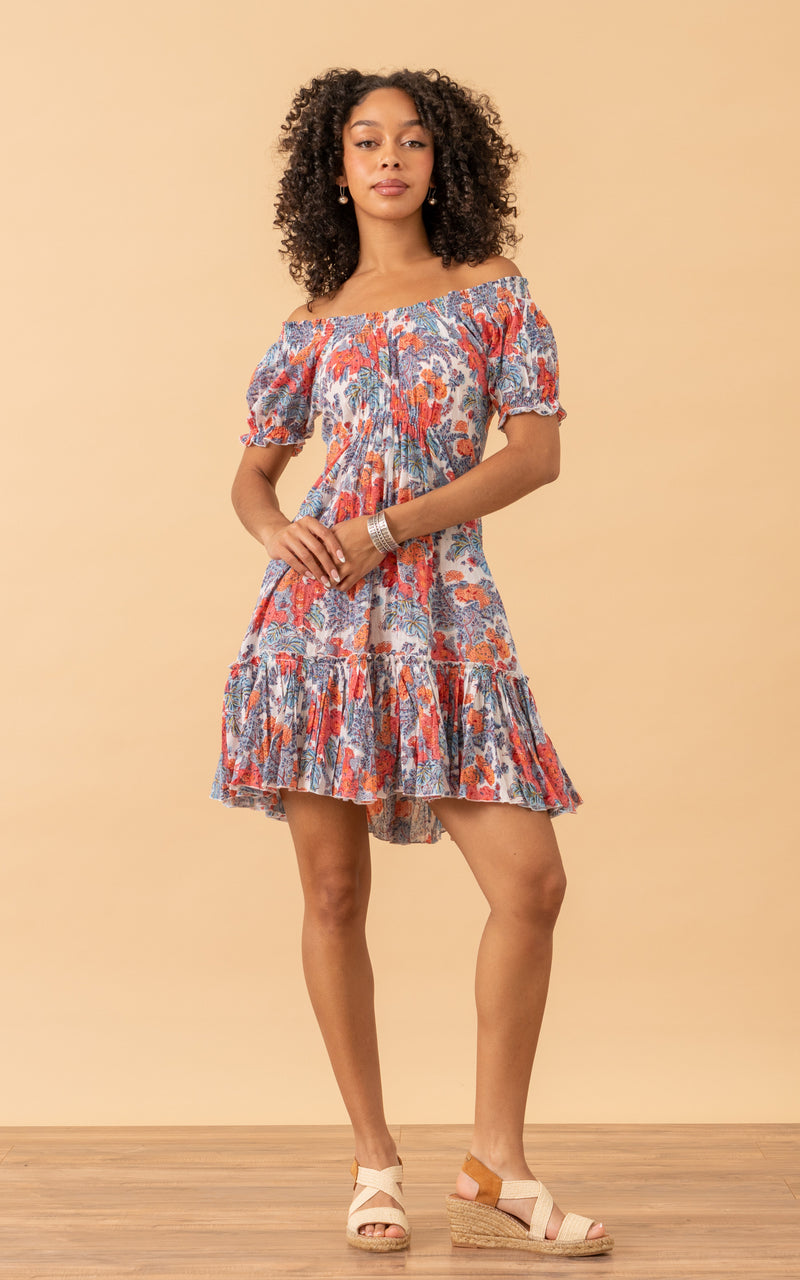 peasant dress short Adelita Dress, Short, Cap Sleeve, Garden Floral Passementrie