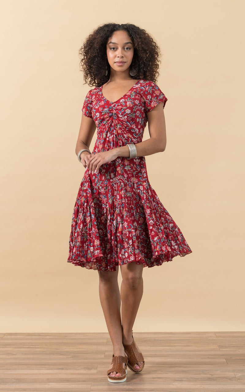 Paloma Dress, Short, Cap Sleeve, Wildflower Red
