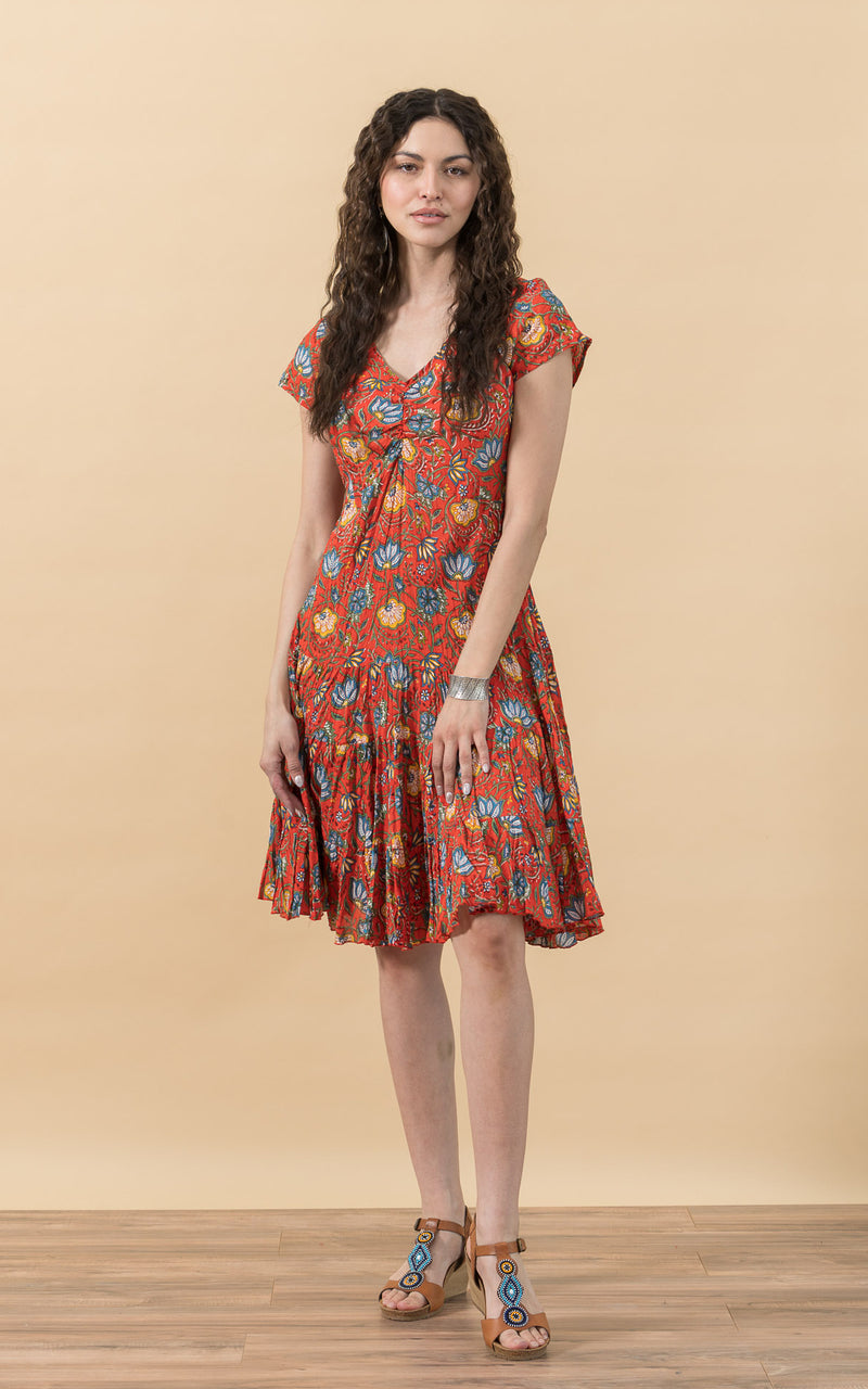 Paloma Dress, Short, Cap Sleeve, Orange Floral