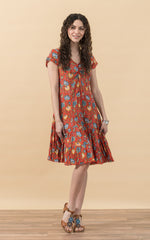 Paloma Dress, Short, Cap Sleeve, Orange Floral