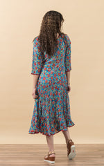 Santa Fe Dress, Long, 3/4 Sleeve, Fiesta Turquoise