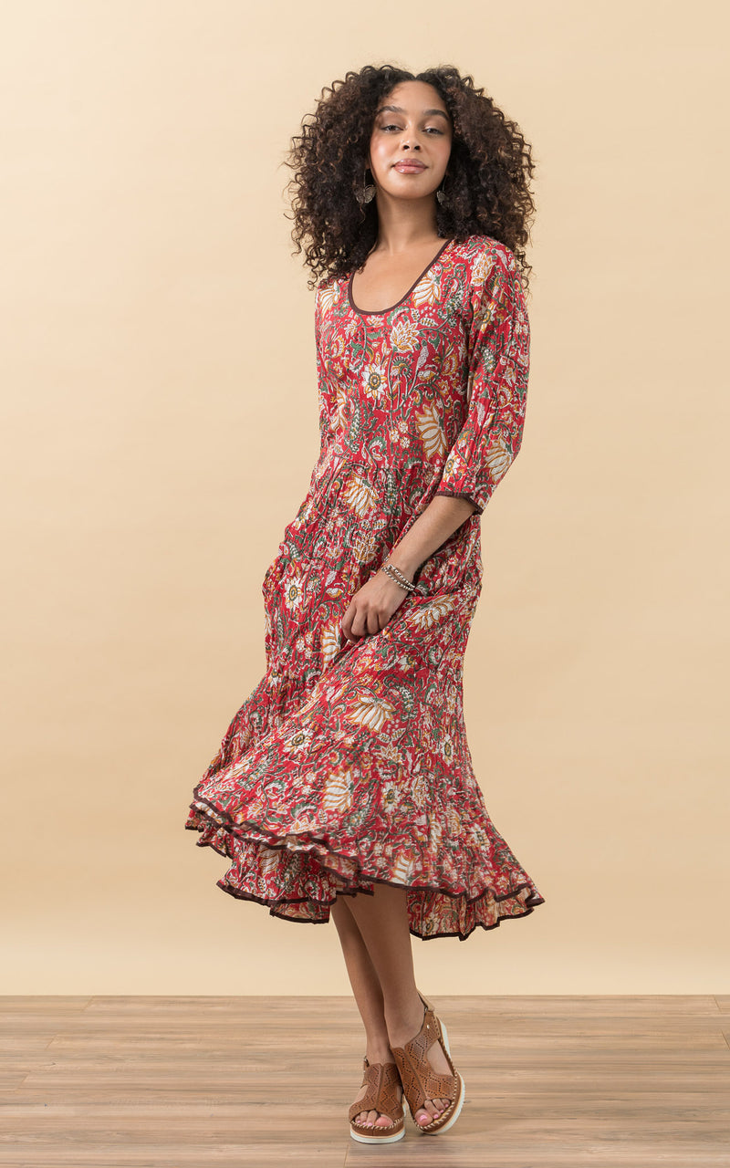 Santa Fe Dress, Long, 3/4 Sleeve, Masala Bloom