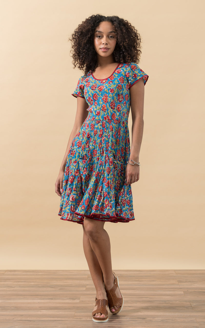turquoise short sleeve dress Shawn Shift Shirt Dress Turquoise/Orange Floral Jacquard