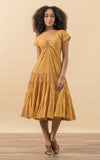 Paloma Dress, Long, Cap Sleeve, Curry Calico