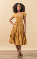 Paloma Dress, Long, Cap Sleeve, Curry Calico