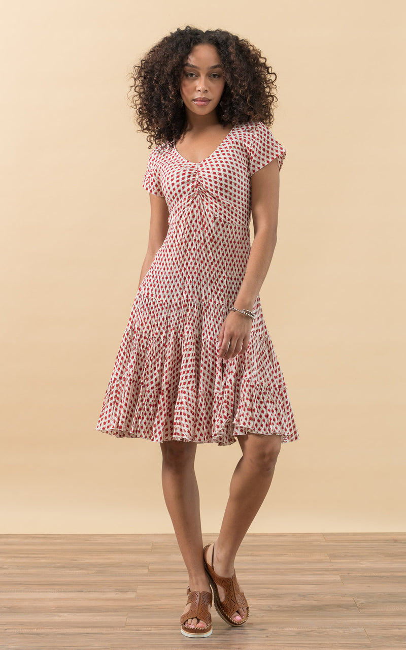 Paloma Dress, Short, Cap Sleeve, Rossa Calico – Passementrie Paloma Dress, Short, Cap Sleeve, Rossa Calico – Passementrie