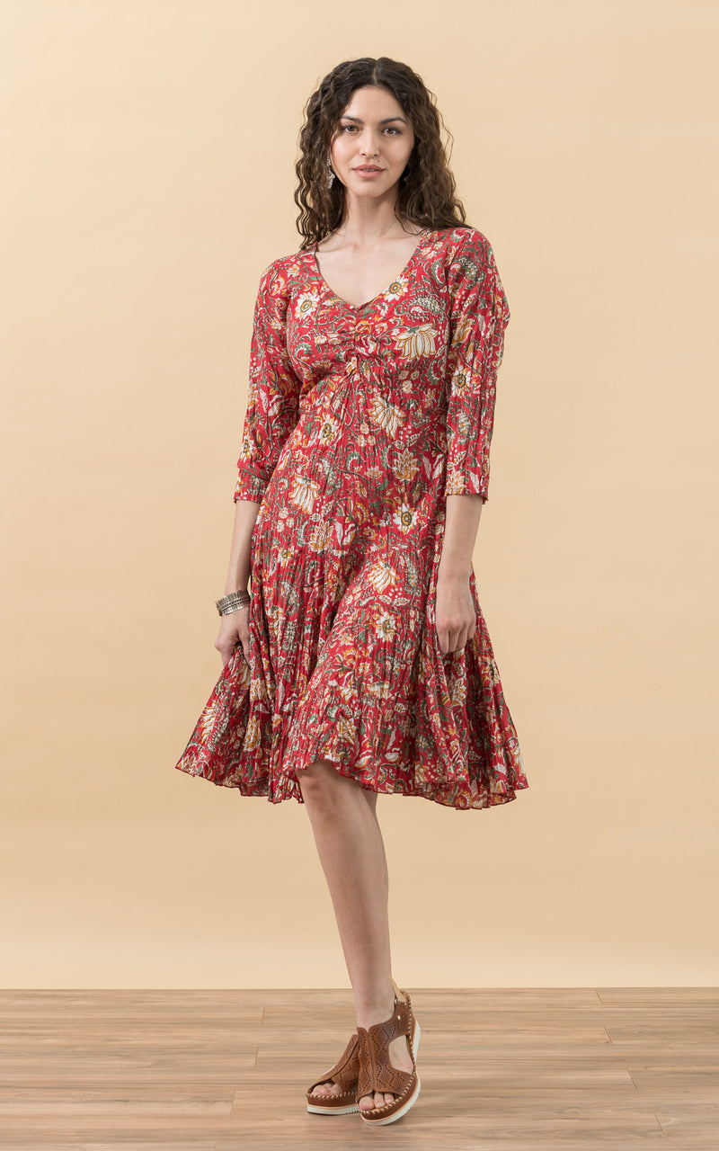 Paloma Dress, Short, 3/4 Sleeve, Masala Bloom