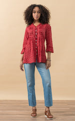 Violeta Blouse, 3/4 Sleeve, Scarlet Calico