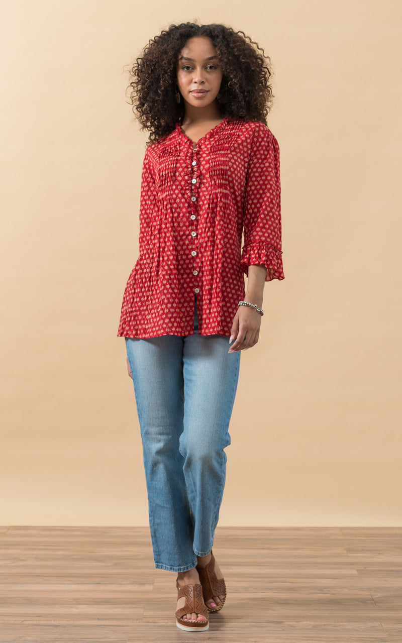 Violeta Blouse, 3/4 Sleeve, Scarlet Calico