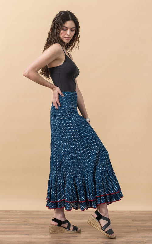 Macarena Skirt, Long, Indigo Dot