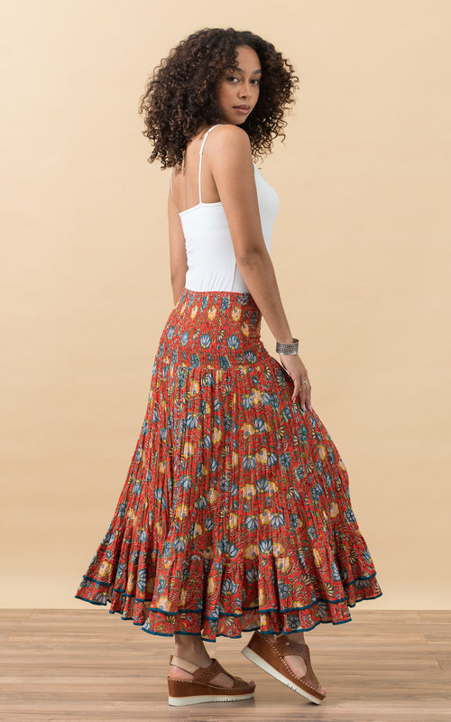 Macarena Skirt, Long, Orange Floral