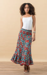 Macarena Skirt, Long, Turquoise & Orange Floral