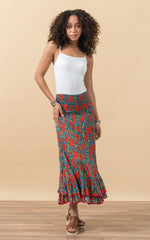 Macarena Skirt, Long, Turquoise & Orange Rose