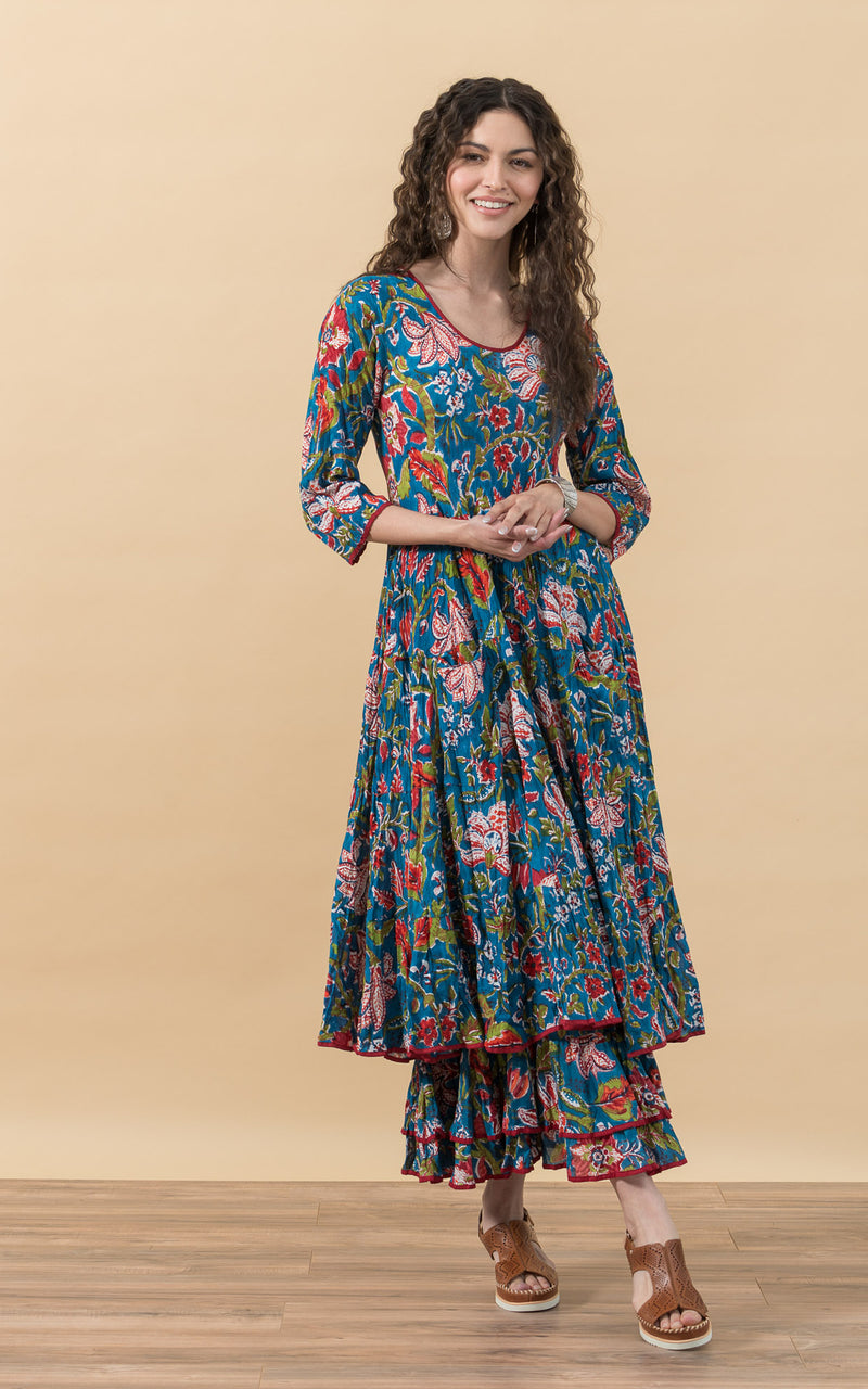 Santa Fe Dress, Long, 3/4 Sleeve, Zara Turquoise