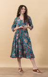 Santa Fe Dress, Long, 3/4 Sleeve, Zara Turquoise