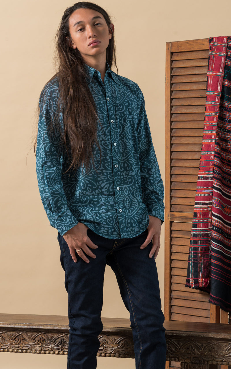 Zion Shirt, Long Sleeve, Teal Batik
