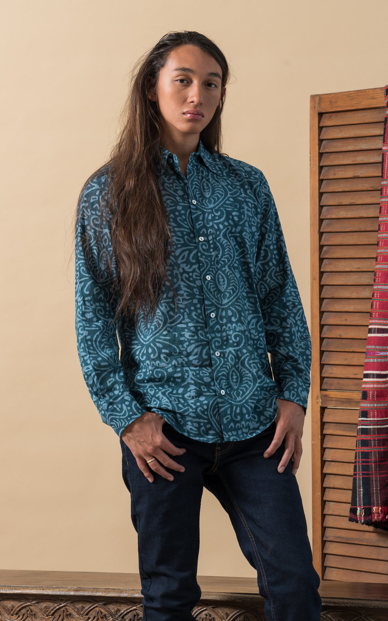 Zion Shirt, Long Sleeve, Teal Batik – Passementrie